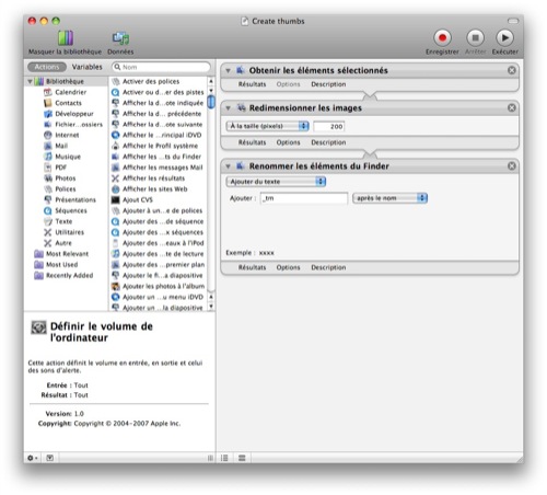 Un exemple d'un processus Automator