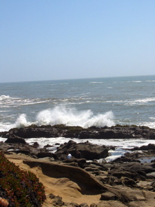 Les vagues montent très haut lorsqu'elles se fracassent sur les roches